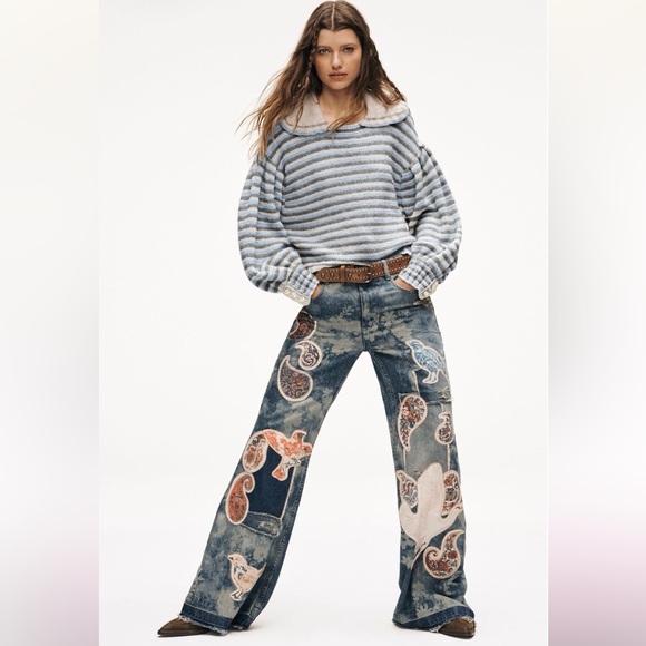 Free People Denim - Free People Flying High Patched Jeans We The Free Embroidered Free Birds 29 NWT